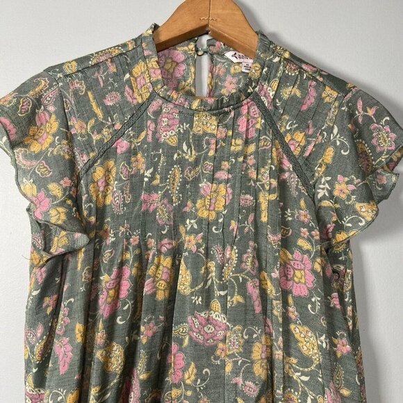 Nanette Lepore Flutter Sleeve Blouse Green Paisley & Floral Print Cottage Size M - Picture 2 of 9